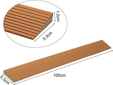 Дверний пандус LOMUG, 100x5.3x1CM пандус для інвалідного візка ПВХ порог, вантажопідйомність до 800 кг, бордюрний пандус для дверей, сходинок, під'їздів для інвалідних візків, порогів, ванної кімнати, можна різати коричневим