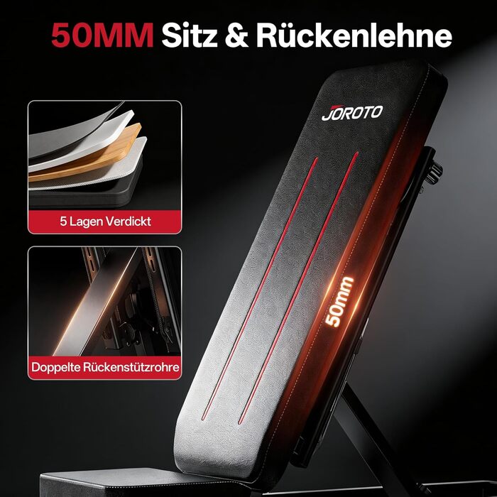 Регульована силова лава JOROTO MD85 з вбудованим відділенням для зберігання, вантажопідйомність 990 фунтів/450 кг, багатофункціональна похила лава, 9-позиційні блоки та 7-позиційна регульована спинка, лава для домашніх тренувань