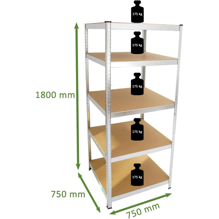 Стелаж для майстерні TRUTZHOLM, міцний стелаж, 180x75x75 см, вантажопідйомність 875 кг 5 полиць Архівний стелаж, стелаж для зберігання, стелаж для підвалу, металевий стелаж, гаражний стелаж