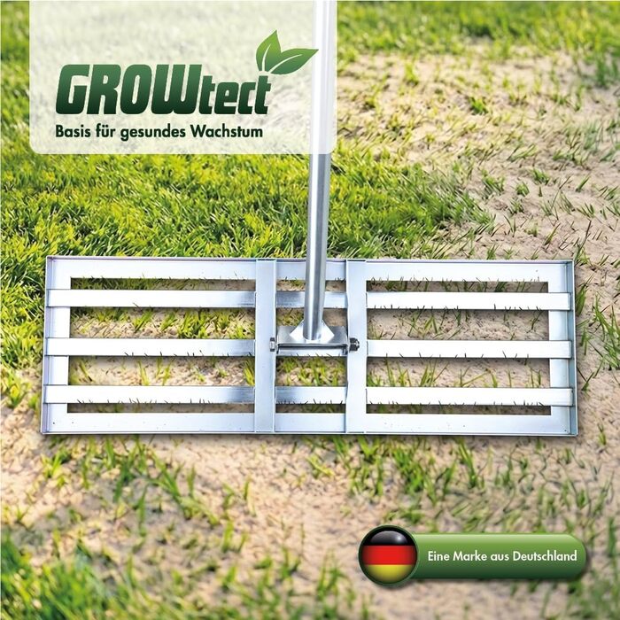 Професійний вирівнювач ґрунту Rasen Rakel 925 см з нержавіючої сталі, з ручкою 2 м для піскування та вирівнювання. Знімний, трисекційний гвинтовий держак для надійності.