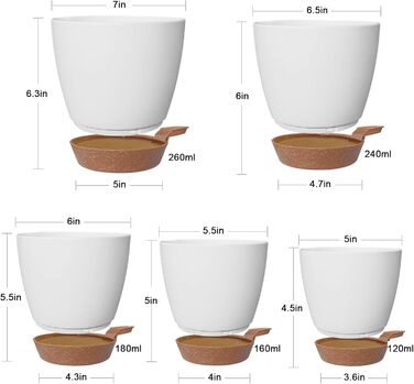 Пакетів пластиковий квітковий горщик з системою поливу, 17.8/16.5/15.2/13.9/12.7 см самополиваюча сівалка з блюдцем кругла сівалка