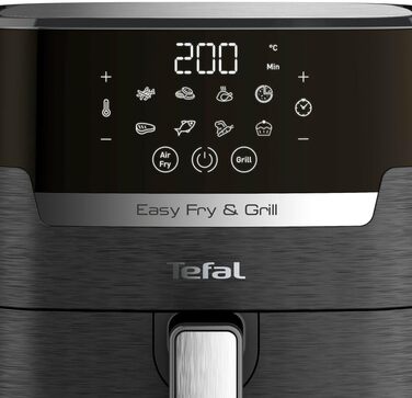 Аерофритюрниця Tefal EY5058 Easy Fry & Grill Технологія 2-в-1 (фритюрниця та гриль) Цифровий дисплей 4,2 літра на 6 порцій 8 програм приготування енергозберігаючі без масла Чорний, XL з дисплеєм без віконця Чорний