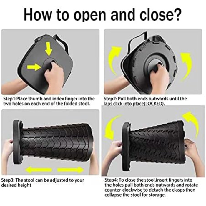 Портативний складаний стілець, телескопічний стілець, складний кемпінговий стілець для кемпінгу на свіжому повітрі, риболовлі, барбекю, використання в приміщенні, кухні, вантажопідйомність 220 кг, чорний