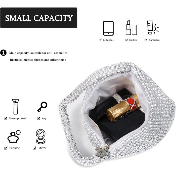 Елегантна вечірня сумочка-клатч зі стразами для жінок. Маленька сумка на ланцюжку/ручку, ідеальна для вечірок, банкетів, випускних та особливих подій. Чорний колір.