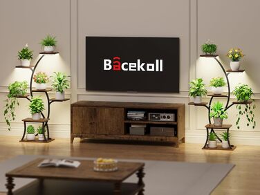 Підставка для рослин з лампою для вирощування - 7-ярусна підставка для квітів 112 см, полиця для рослин з металу та дерева - Квіткові драбини для приміщень та вулиці - Декоративна чорна квіткова підставка для балкону в приміщенні