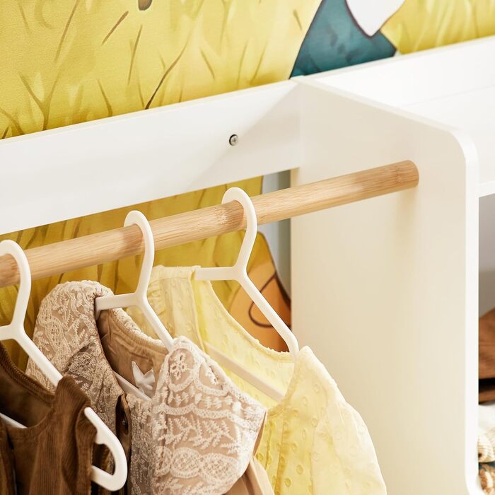 Дитяча шафа SoBuy з 2 гачками, Дитяча шафа, Шафа для дитячої кімнати, Дитяча вішалка для одягу, Дитяча полиця, Дитяча кімната, Білий, 94x110x35 см, KMB110-W