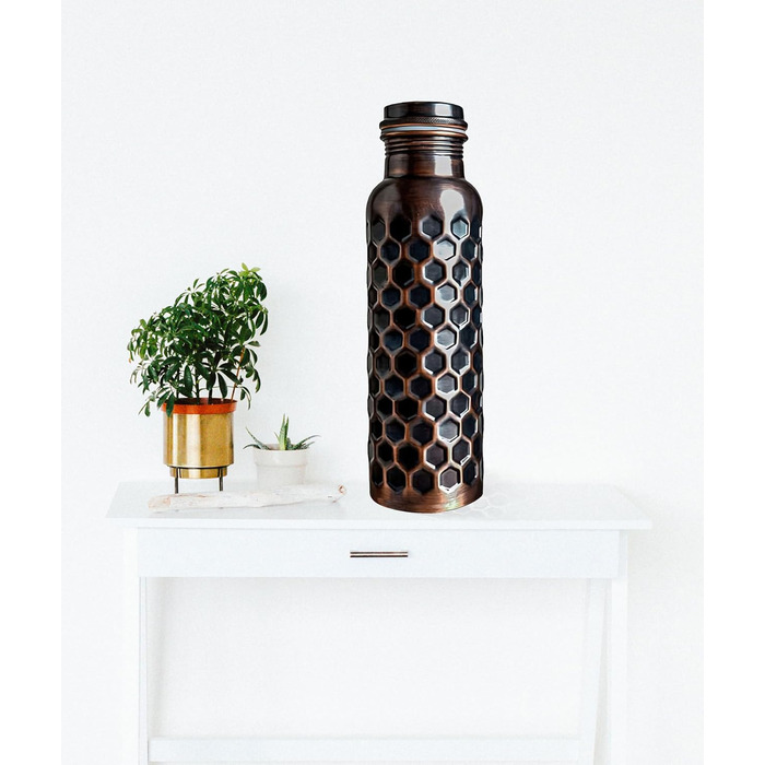 Аюрведична мідна пляшка для води, герметична, повністю натуральна мідна посудина, 900 мл/30 унцій, дизайн 900 мл 10