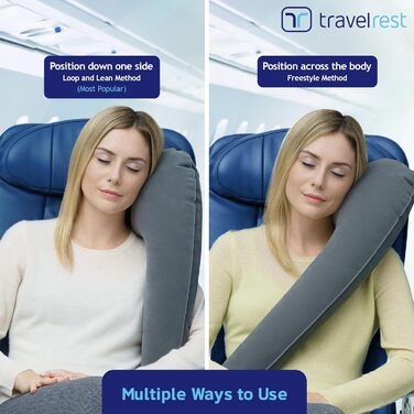 Travelrest Ultimate Travel Pillow for Neck and Body, Airplane and AutoSite, Inflatable, Space Pillow, for Sleeping on Long Flights, Nops on Road Trips, for Traveling in Car and Bus, Grey, Travelrest Ultimate Travel Pillow for Neck and Body, Airplane and A