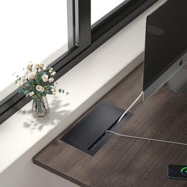 Вбудована настінна розетка для конференц-залу, столу, мультимедійна розетка, срібляста - 2 шт. Schuko - 2 шт. CAT6 - 2 шт. HDMI - USB 3.0 - стерео - USB-C для передачі даних (чорна)