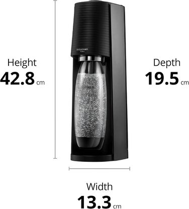 Нагрівач газованої води SodaStream Terra, з 1-літровою багаторазовою пляшкою для води без BPA для карбонізації та газовим балоном Quick Connect CO2 об'ємом 60 літрів - чорний