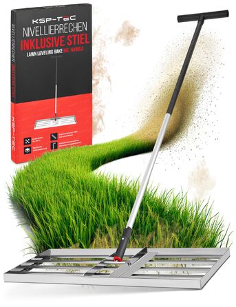 Гребінь для газону з нержавіючої сталі 75x35 см - професійний вирівнювач для газону з ручкою - для розрівнювання, підсипання піском та догляду - ергономічний інструмент для вирівнювання газону, що зберігає спину