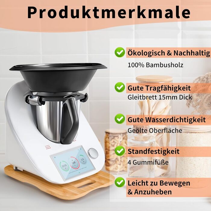 Розсувна дошка Thermomix для Monsieur Cuisine Smart виготовлена з бамбука та універсальних коліс на дні та гумових ніжках для легкого переміщення без пошкодження ваг, 6 TM5