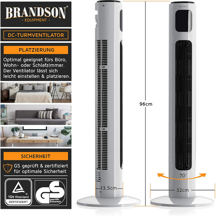 Баштовий вентилятор ECO Безшумний з двигуном постійного струму - лауреат премії 2024-12 швидкостей - вентилятор на п'єдесталі - та