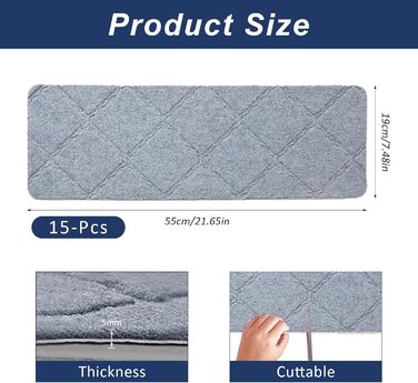 Килимки для сходів 55x19 см, самоклеючі протиковзкі килимки для сходів для використання в приміщенні, багаторазові, можна різати для дерев&39яних сходів, ідеально підходять для дітей, людей похилого віку, домашніх тварин (світло-сірі, 55x19 см), 15 шт.
