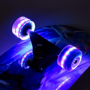 Повний скейтборд Blau-Shark 78.7 x 20.3 см - 8-шарова дека з клена, ABEC-11 підшипники, блискучі PU колеса, для дітей, підлітків та дорослих, блакитний акула дизайн