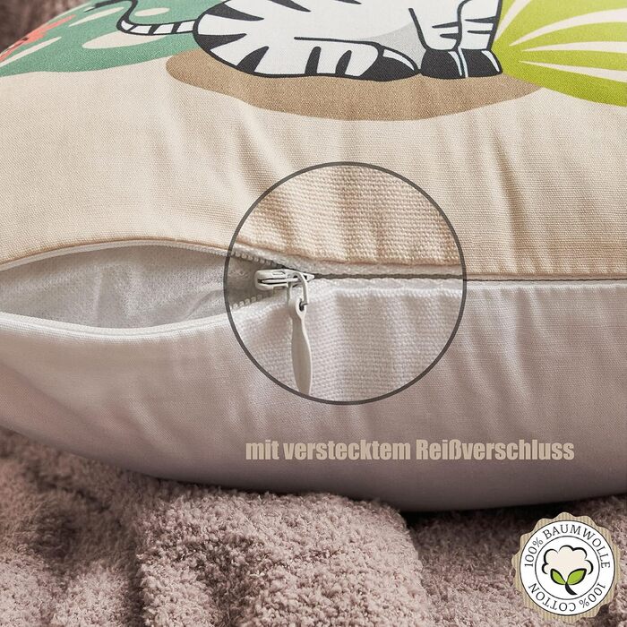 Високоякісна бавовна Дитячі наволочки 40х40 (набір 4) Чарівні тваринні мотиви Носоріг Леопард Панда Коала Німецька якість Стильне