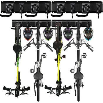 Тримач для велосипеда SHEPIN настінне кріплення на 4 велосипеди та 4 шоломи, настінне кріплення для велосипеда вертикальне, кріплення для велосипеда настінне для гаража або квартири гірські велосипеди шосейні велосипеди та зберігання інструментів