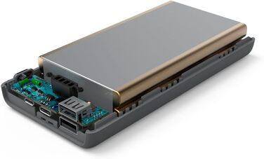 Зовнішній акумулятор з USB C 2 шт. USB A, сертифікований Power Pack, акумулятор для мобільного телефону, планшета, Bluetooth-колонок тощо, портативний зарядний пристрій маленький і потужний) сірий, 24000mAh (