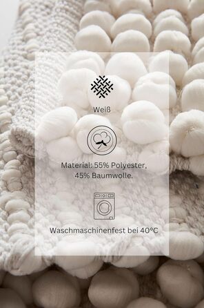 Килимок для ванної Jotex Hills, килимок для ванної Popcorn, суміш бавовни та поліестеру - білий, 50x80 см (прямокутний)