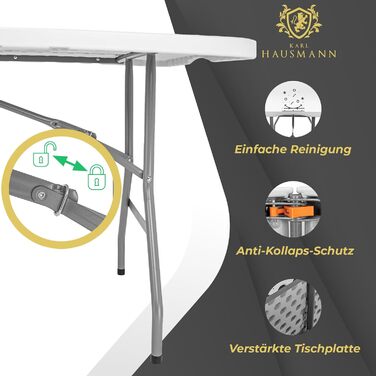 Складаний кемпінговий стіл - 180x70x74 см - Складаний кемпінговий стіл - Складаний стіл з ручкою для перенесення - Складаний стіл - Кемпінгові столи - Стіл для вечірок/пікніка - Для приміщень та вулиці - Білий 180 x 70 x 74 см