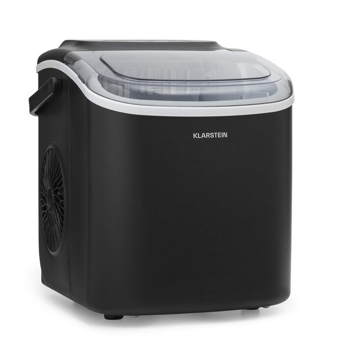 Машина для кубиків льоду Klarstein для домашнього кемпінгу Gastro, швидка міні-машина для кубиків льоду маленька, професійна льодогенератор для великих і маленьких кубиків льоду, самоочищення, резервуар для води 1,3 л, 12 кг льоду за 24 години чорний