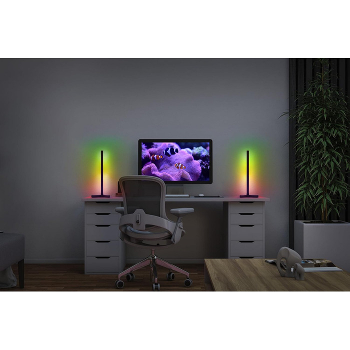 Розумна світлодіодна кутова настільна лампа Osram Smarte LED, 7.5 Вт, Magic RGB (кольори та ефекти), чорна, з пультом керування, IP20, диммер, 40 см