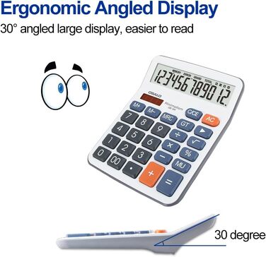 Кишеньковий калькулятор OSALO з великими кнопками, великим дисплеєм, сонячним екраном, 12-розрядним настільним калькулятором, офісним калькулятором для людей похилого віку (OS-5M), синього кольору, 5M