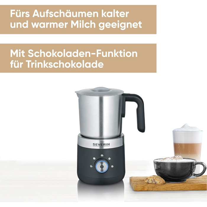 Піноутворювач для молока SEVERIN, електричний піноутворювач для молока з ємністю для молока з нержавіючої сталі, піноутворювач для