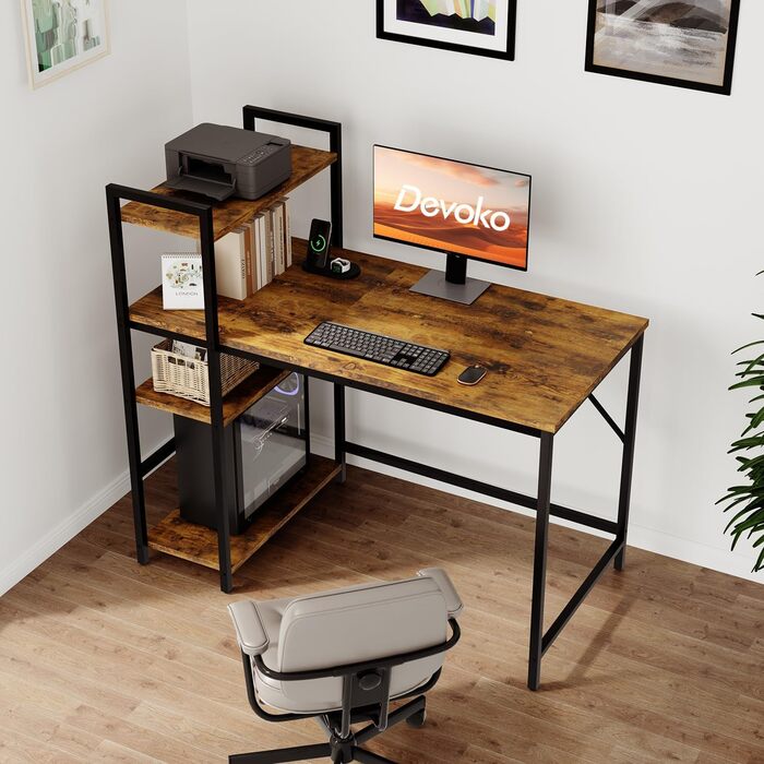 Комп'ютерний стіл Devoko 120 см з реверсивною полицею, стіл з 4-шаровим сховищем Ідеальний навчальний комп'ютерний стіл Стіл для н