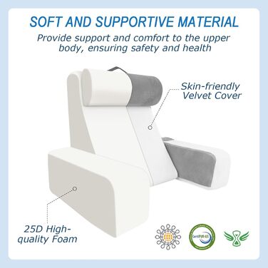 Подушка для читання HOMCA для ліжка та дивана, подушка для книги зі знімним валиком для шиї та підлокітником, подушка для спини для ліжка, настінна подушка, багатофункціональна клиноподібна подушка для читання, роботи, перегляду телевізора (36x40x48 см)