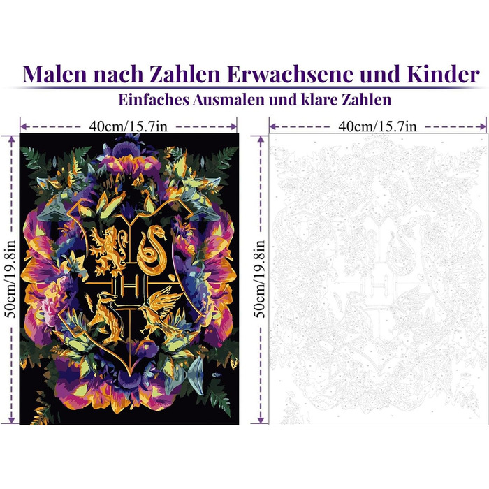 Картина за номерами для дорослих, Картина за номерами для дітей віком від 8 до 12 років, Для початківців олійного живопису, як подарунок для дітей, Безрамковий (16x20 дюймів) чарівний значок 1