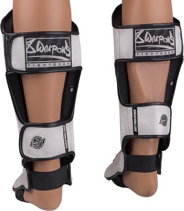 ВИДОВІВ ЗБРОЇ Щитки для гомілок Unlimited 2.0, біло-чорні, для тренувань та змагань, високоякісна синтетична шкіра та ідеальна амортизація, муай-тай, K1, MMA, карате та кікбоксинг, 8