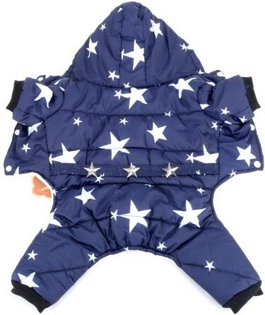 Зимовий комбінезон SELMAI для маленьких собак, на флісовій підкладці, пояс із зірками, капюшон, комбінезон, штани-чотириногі, зимові пальто, цуценята, собаки, чихуахуа, одяг, спорядження, синій, розмір MM (горя 26 см спина 25 см груди 37 см) синій