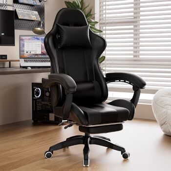Ігрове крісло Invoker, ергономічне ігрове крісло, комп&39ютерне офісне крісло з підставкою для ніг, регульована спинка 90-135, поворотне крісло для ПК на 360, чорне