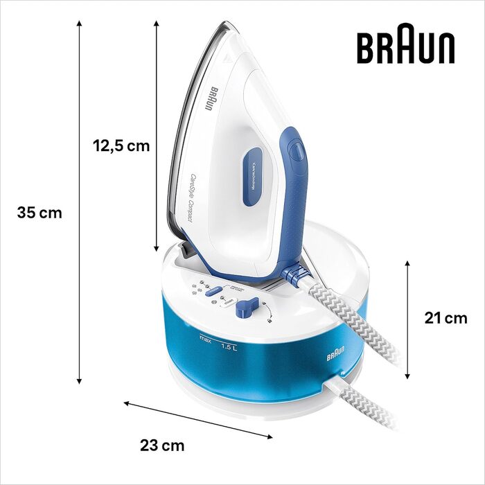 Парова прасувальна станція Braun CareStyle Compact IS 2143 BL - парова праска з підошвою FreeGlide 3D, вертикальна подача пари, 24