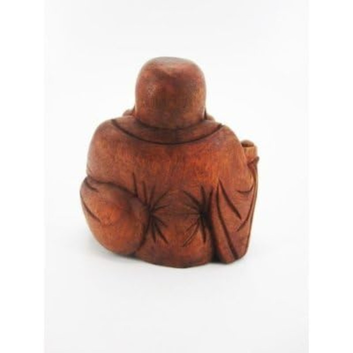 Різьблений коричневий масив дерева Балі HB, 12cm Happy Buddha Sitting Wood