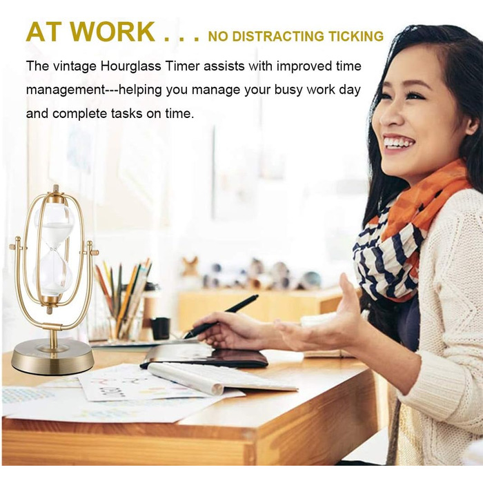 Пісочний годинник SuLiao для посуду, поворотний на 720, старовинний білий пісочний годинник, вінтажний пісочний годинник 1 Hora Reloj de Arena, великий метал, пісочний годинник, офіс, письмовий стіл, дім, весільне оформлення (білий, 60 хвилин)