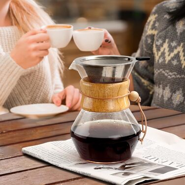 Кавоварка COPOTEA з двошаровим фільтром з нержавіючої сталі, кавник з фільтром Кавоварка-крапельниця, боросилікатне скло, графин для кави (800 мл) Сучасний