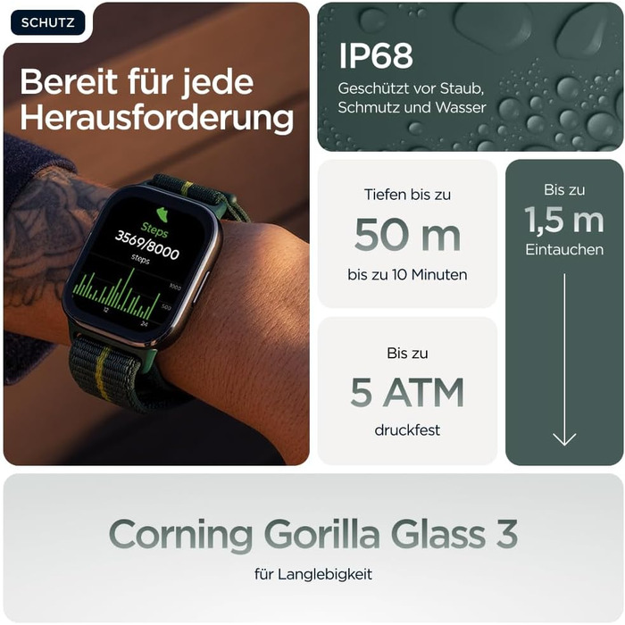 Чохол для Motorola Moto Watch Fit (фітнес-функції, керування Moto AI, 1,9-дюймовий OLED-дисплей, Gorilla Glass 3, IP68, до 16 днів роботи від акумулятора, BT, 32 МБ/256 МБ, Android) Trekking Green