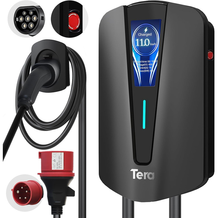 Зарядний пристрій Tera EV D1D7EE D1D7EDD1D7ED Домашня зарядна станція Wallbox зарядний кабель електромобіль з тримачем кабелю Заря