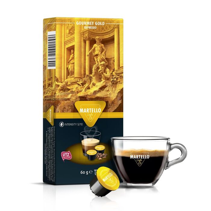 Кавові капсули Martello GOURMET GOLD — 100 шт. (10x10), 6 г, UTZ-сертифікат, для кавоварок Martello