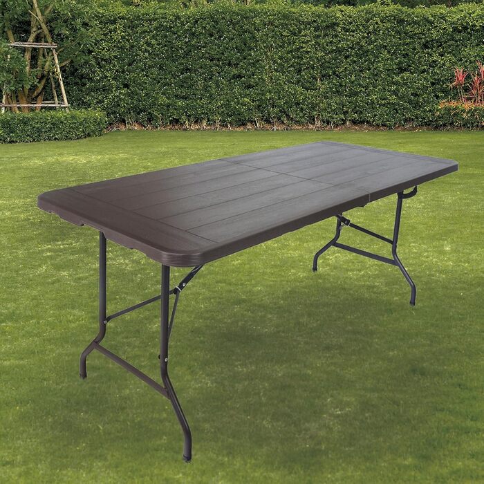 Стіл-фуршет TRUTZHOLM, розкладний стіл, 180 x 75 см, імітація дерева, складаний, пластик, садовий стіл, стіл для пивного намету, кемпінговий стіл, стіл для вечірки, приставний столик