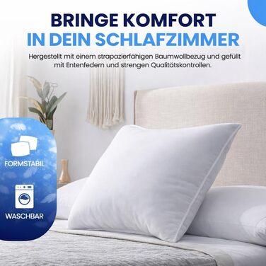 Пухові подушки 80x80 см (комплект з 2 шт.) - Подушки зі 100 пір&39яним наповнювачем та бавовняним чохлом, сертифіковані Oeko-Tex та виготовлені в Німеччині, ідеально підходять для алергіків та дітей, наповнювач 1200 г, комплект з 2 шт., 80 x 80 см