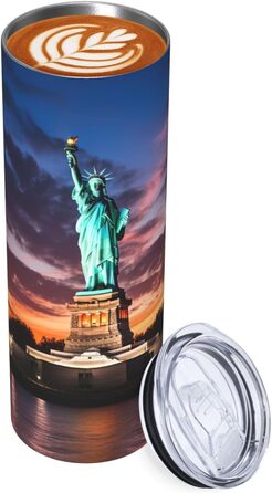 Кухоль з прямою трубочкою, 590 мл, Статуя Свободи, США, друкований, дорожній кухоль, підходить для кемпінгу, офісу та дому