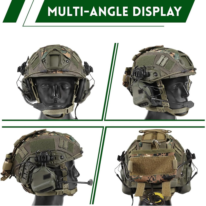 Тактичний шолом WLXW з гарнітурою 4-в-1, покращений, регульований, з чохлом для косплею CS Airsoft, військового спорядження, кольору джунглів Wargame