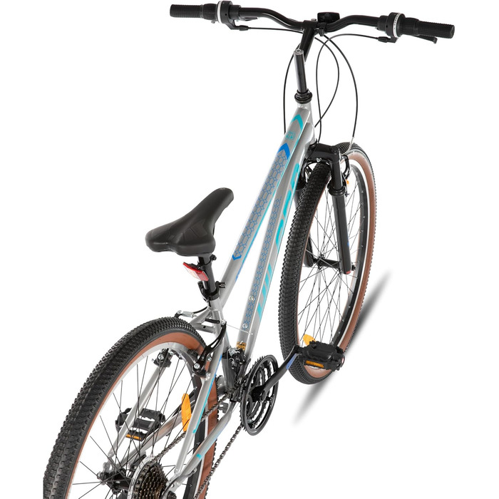 Гірський велосипед HILAND 26 дюймів для чоловіків та жінок, 21-швидкісний гірський велосипед, високоміцна сталева рама, гальма V-подібної форми, хардтейл для дорослих, сірий