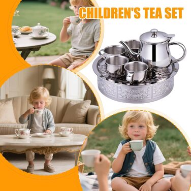 Дитячий набір для чаювання, 10,9 см, нержавіюча сталь, з довгим носиком, з чашками та підносом, розвиваючий ролевий набір для дошкільнят та початківців, для дитячого садка