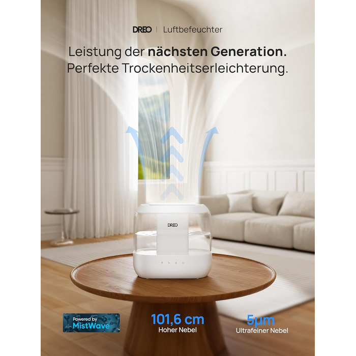 Зволожувач повітря Dreo для спальні, надвеликий зволожувач повітря з масляним дифузором і нічним світлом, час роботи 32 години, бе