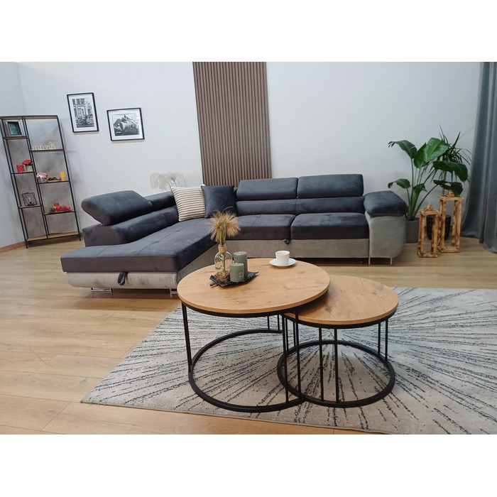 Кутовий диван Aston з функцією сну та відділенням для зберігання речей, вітальня, L-подібний диван з відділенням для зберігання речей, L-подібної форми, диван з функцією сну (темно-сірий/сірий, шезлонг ліворуч) Темно-сірий / сірий, шезлонг ліворуч