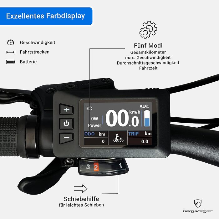 Електровелосипед Bergsteiger Cannock 26/27,5/29 дюймів з двигуном 250 Вт, гідравлічними гальмами, алюмінієвий гірський електровелосипед для чоловіків та жінок, кольоровий дисплей, електричний велосипед з 24-швидкісними передачами, колеса 27,5 дюймів акуму